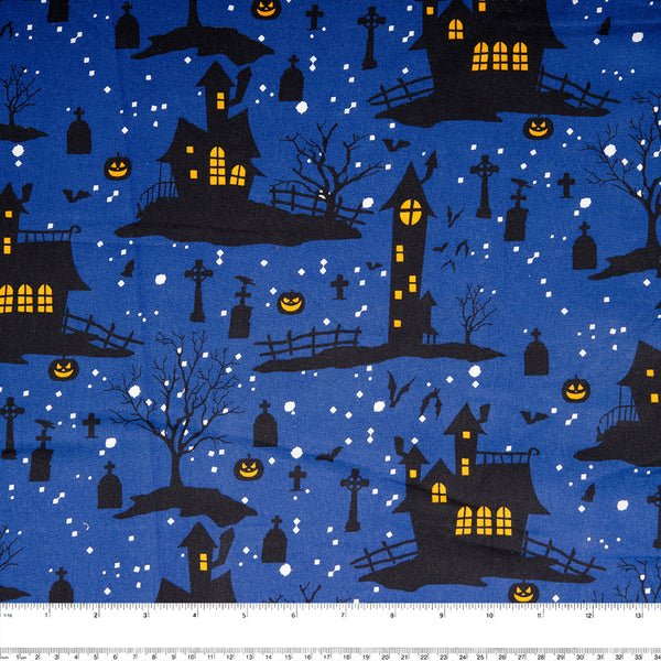 SEW SPOOKTACULAR Printed cotton - Haunted House - Blue