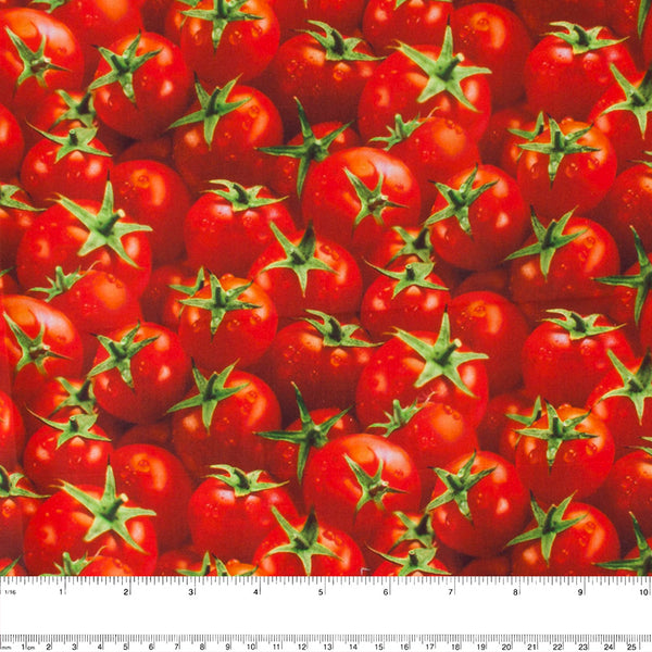 Coton imprimé JARDIN DE LÉGUMES - Tomates - Rouge