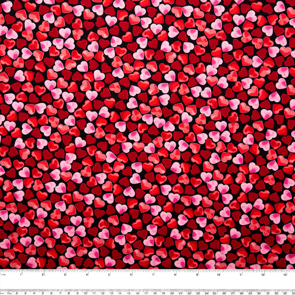 VALENTINE'S Printed Cotton - Hearts - Black / Red