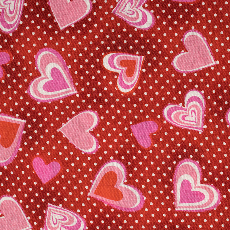 VALENTINE'S Printed Cotton - Heart / Dots - Red
