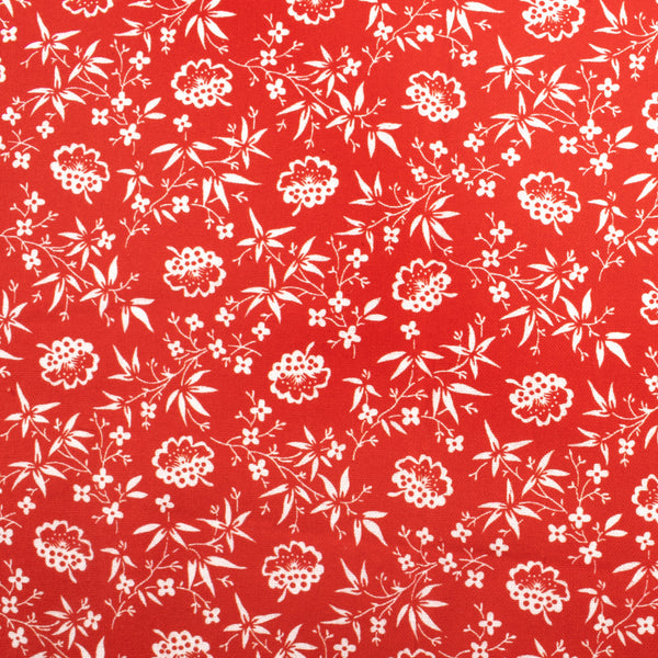 Coton imprimé contrastant - Fleurs - Rouge