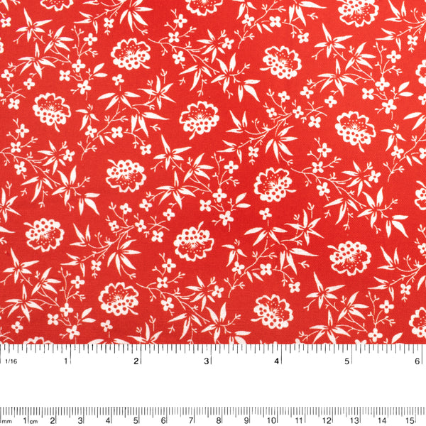 Coton imprimé contrastant - Fleurs - Rouge