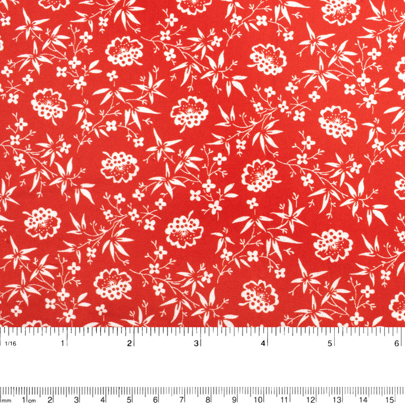 Contrast Cotton Print - Flowers - Red