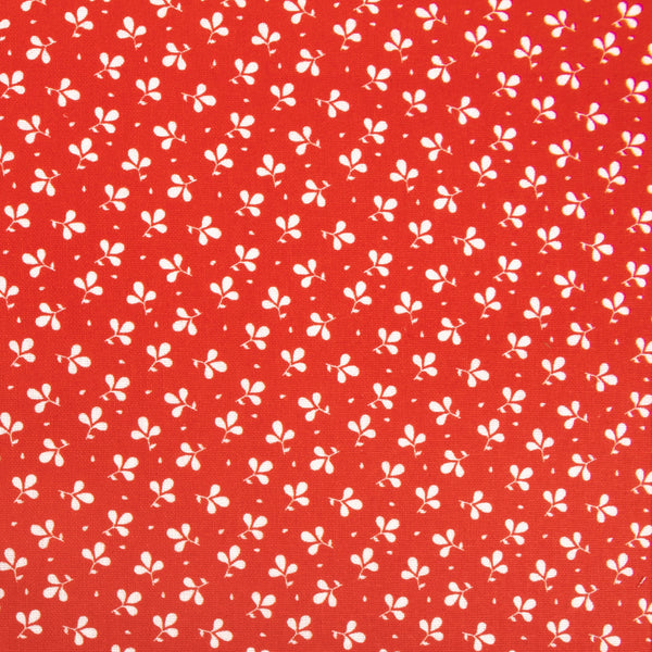 Coton imprimé contrastant - Trèfles - Rouge