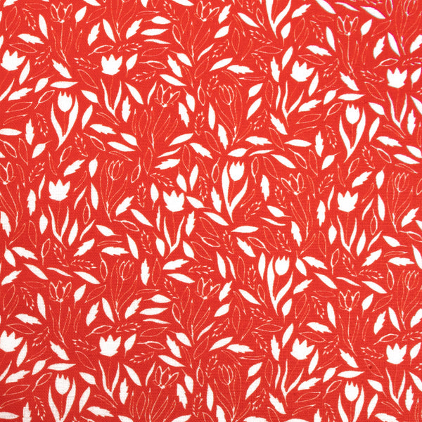 Coton imprimé contrastant - Tulipes - Rouge
