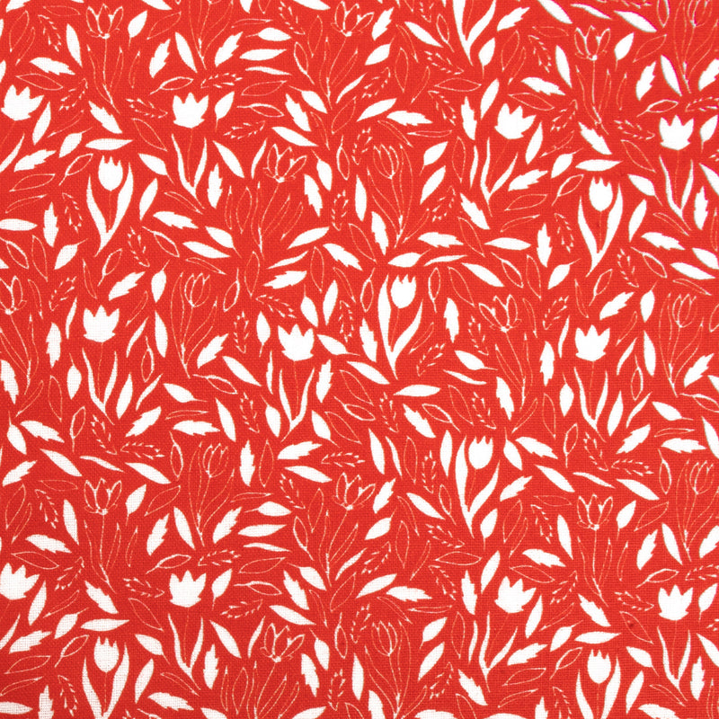 Contrast Cotton Print - Tulips - Red