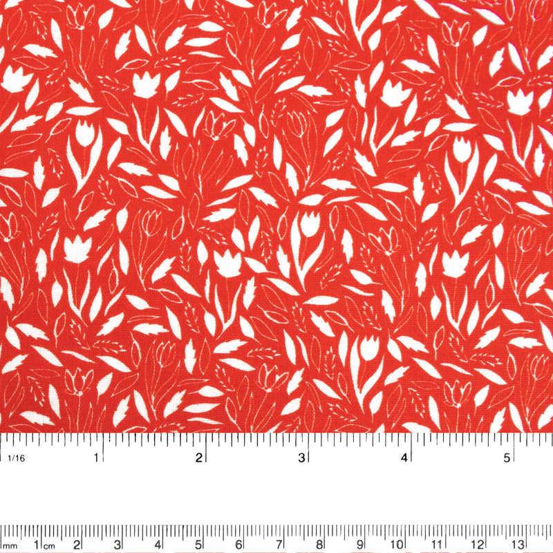 Contrast Cotton Print - Tulips - Red
