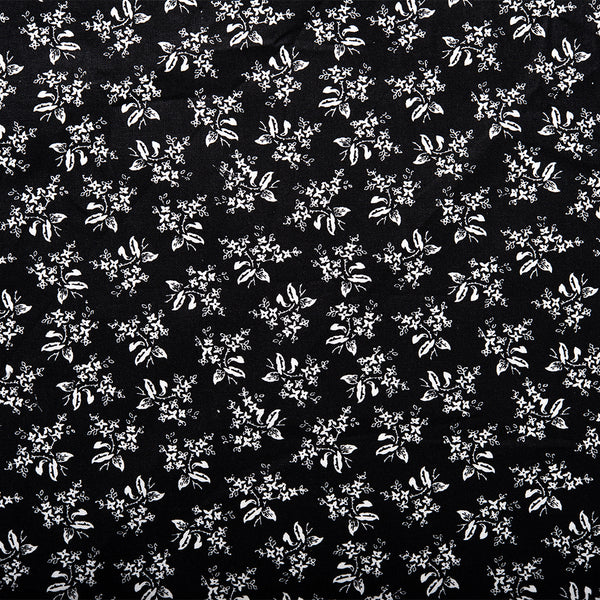 Coton imprimé contrastant - Bouquets - Noir