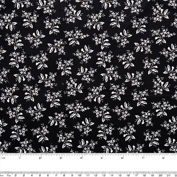 Contrast Cotton Print - Bouquets - Black