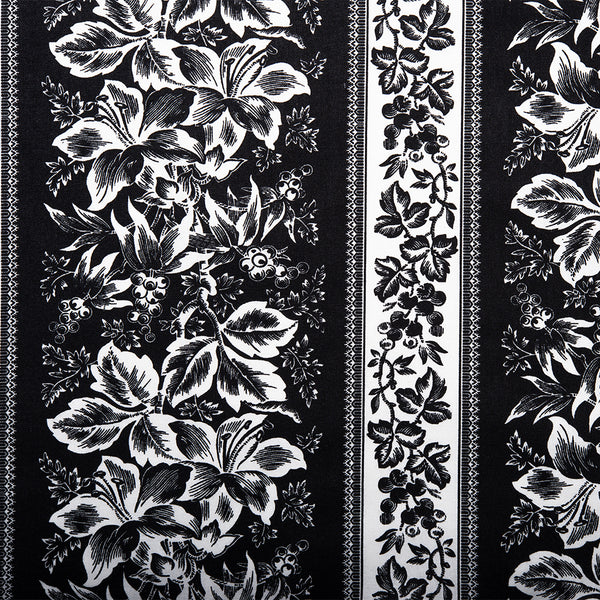 Contrast Cotton Print - Lily / Stripes- Black