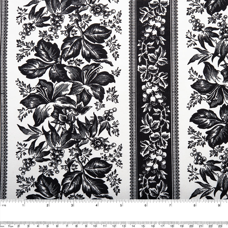 Contrast Cotton Print - Lily / Stripes- White / Black