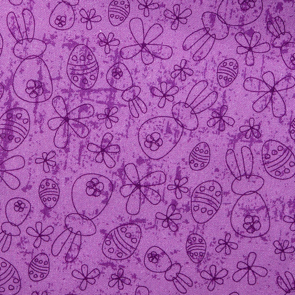 EASTER Cotton print - Rabbits / Eggs - Purple