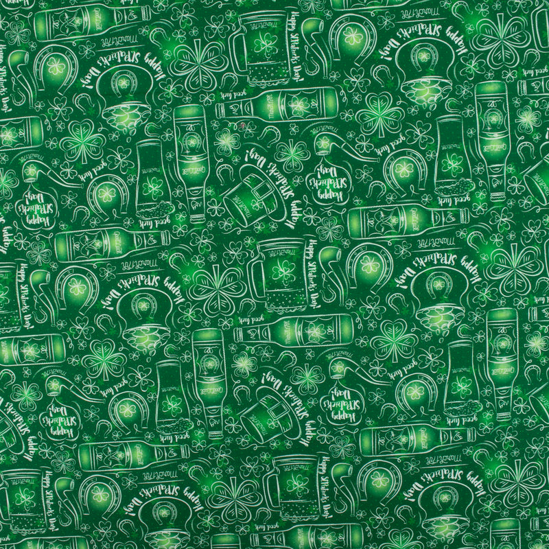 SAINT PATRICK Cotton print - Clovers / Beers - Green