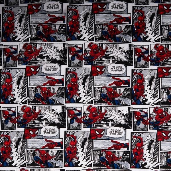 Coton imprimé sous licence - Marvel - Bande dessiné l'homme araigné (Spider-Man)- Blanc