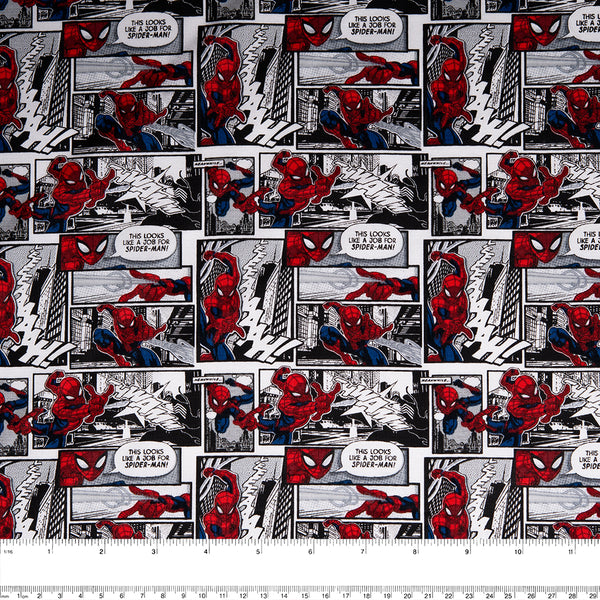Coton imprimé sous licence - Marvel - Bande dessiné l'homme araigné (Spider-Man)- Blanc