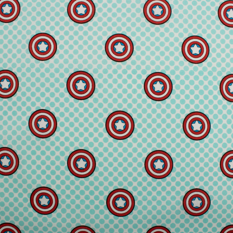 Licensed Cotton Print - Captain America dots - White
