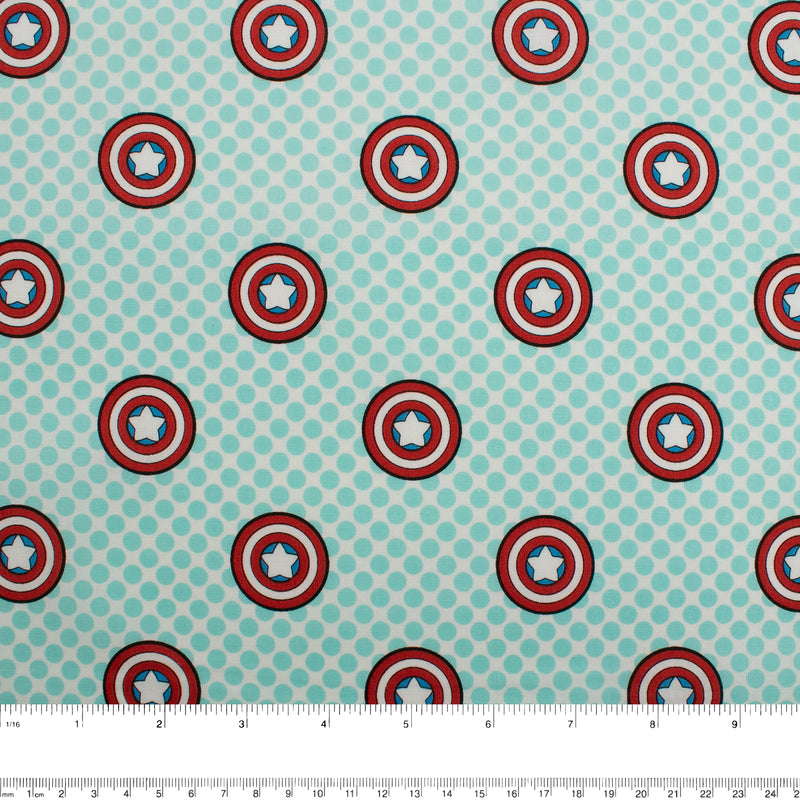 Licensed Cotton Print - Captain America dots - White