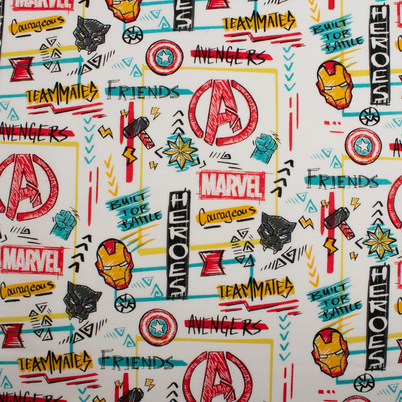 Coton imprimé sous licence - Avengers logos - Blanc