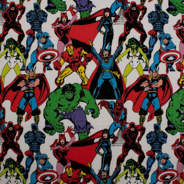 Coton imprimé sous licence - Avengers personnages - Blanc