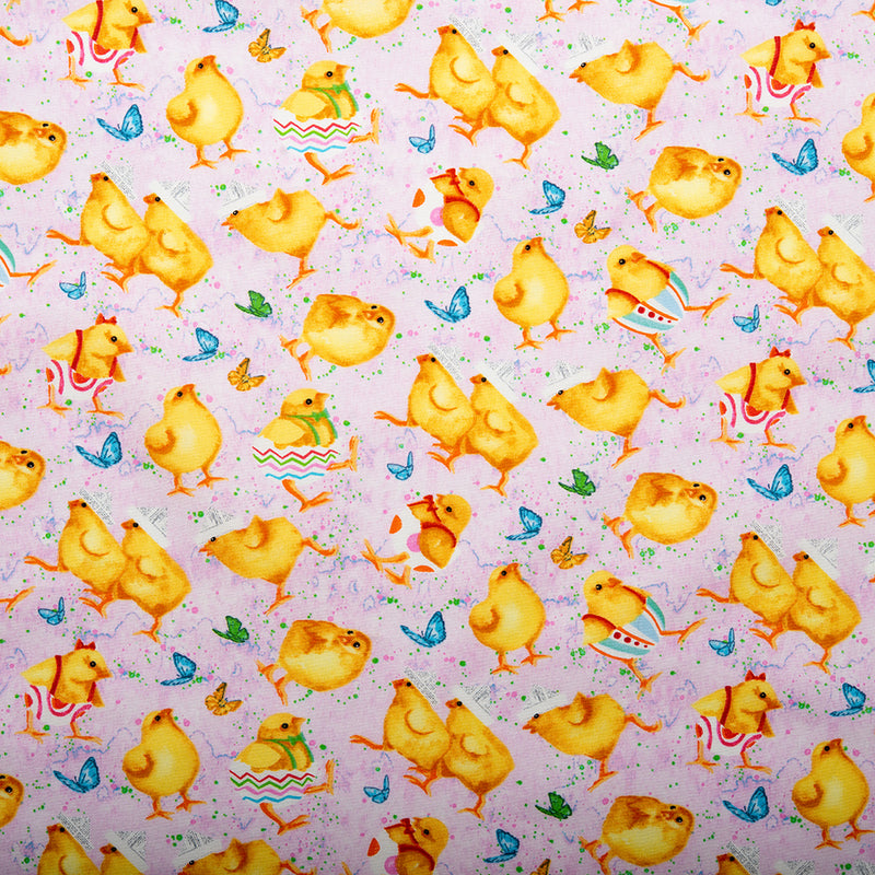 EASTER Printed Cotton - Chicks - Pink
