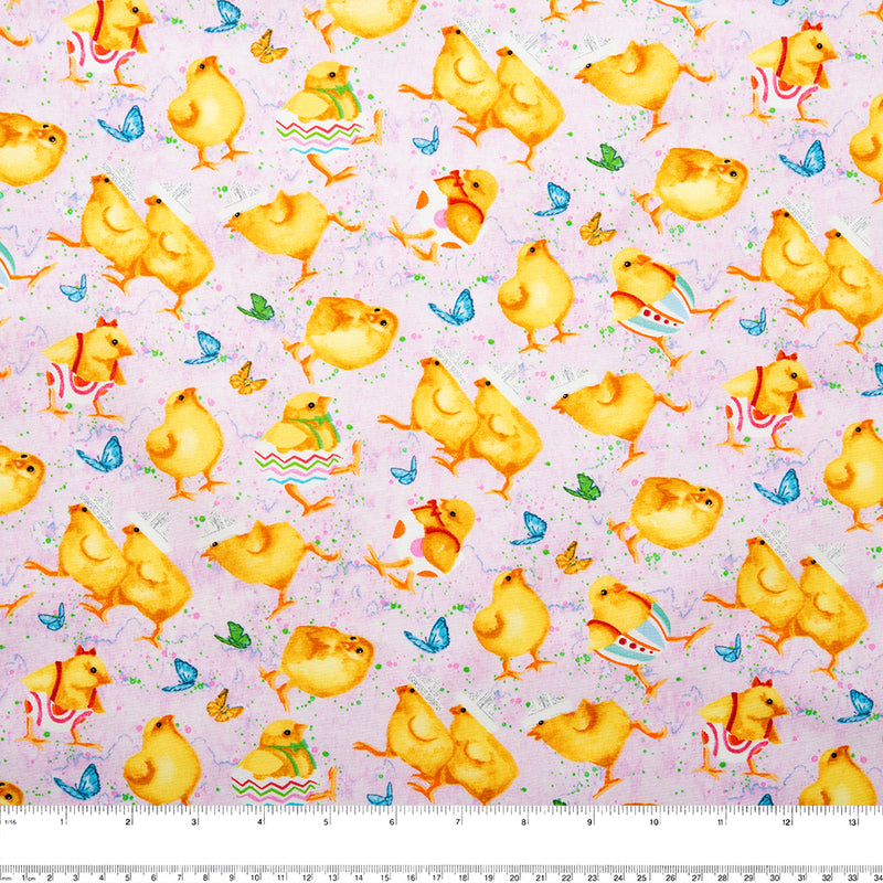 EASTER Printed Cotton - Chicks - Pink