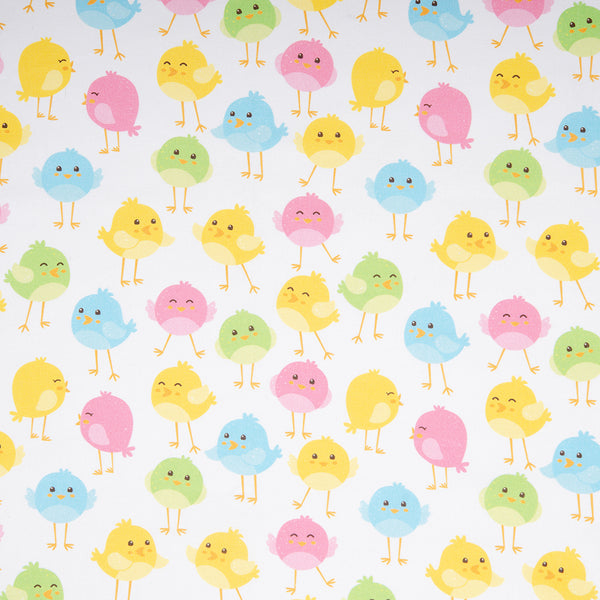 EASTER Printed Cotton - Chicks - White