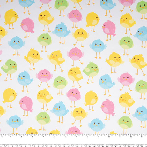 EASTER Printed Cotton - Chicks - White