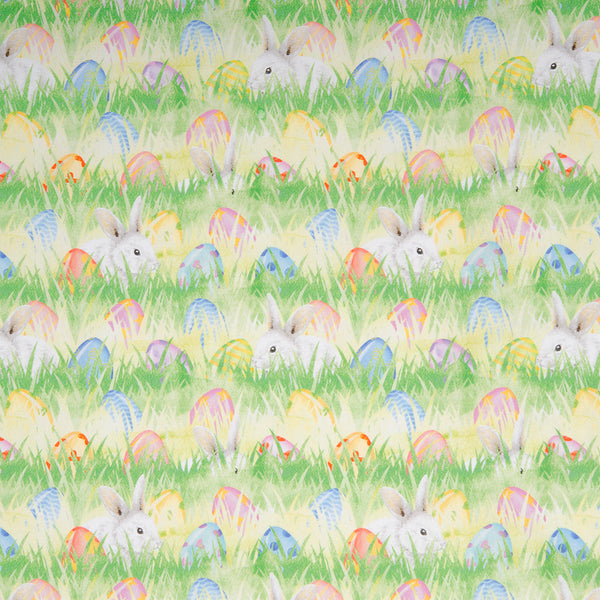 EASTER Printed Cotton - Eggs / Rabbits - Yellow