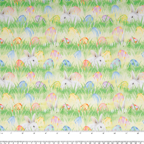 EASTER Printed Cotton - Eggs / Rabbits - Yellow