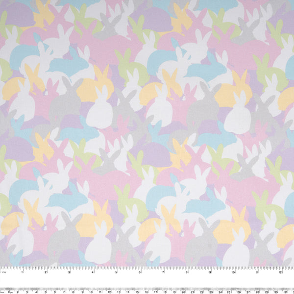 Coton imprimé PAQUES - Camouflage lapins - Multicouleur