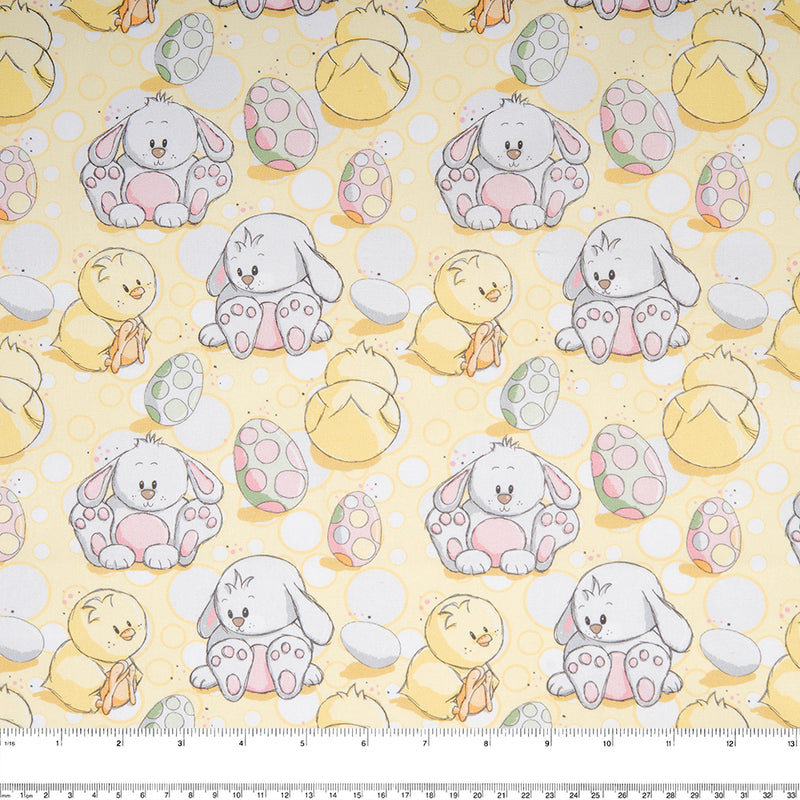 EASTER Printed Cotton - Chicks / Bunny - Yellow