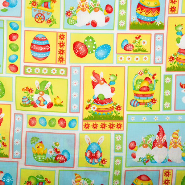 EASTER Printed Cotton - Gnomes square - Yellow