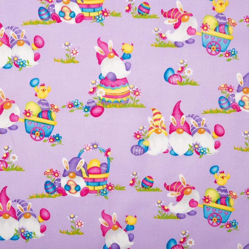 EASTER Printed Cotton - Gnomes - Purple