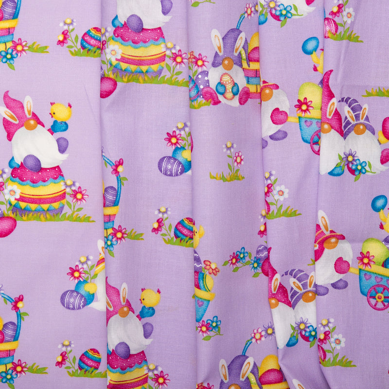 EASTER Printed Cotton - Gnomes - Purple