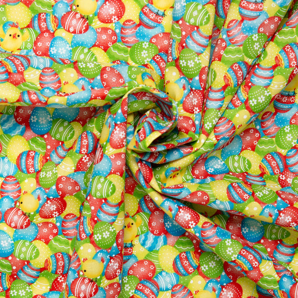 EASTER Printed Cotton - Eggs - Green / Yellow