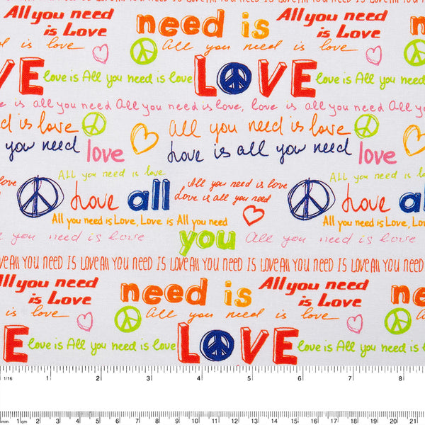DIGITAL Cotton print - Peace and Love - Writing - Red