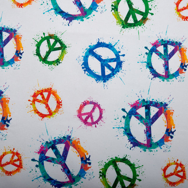 DIGITAL Cotton print - Peace and Love - Symbols - White