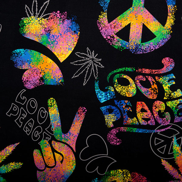 DIGITAL Cotton print - Peace and Love - Symbols - Black