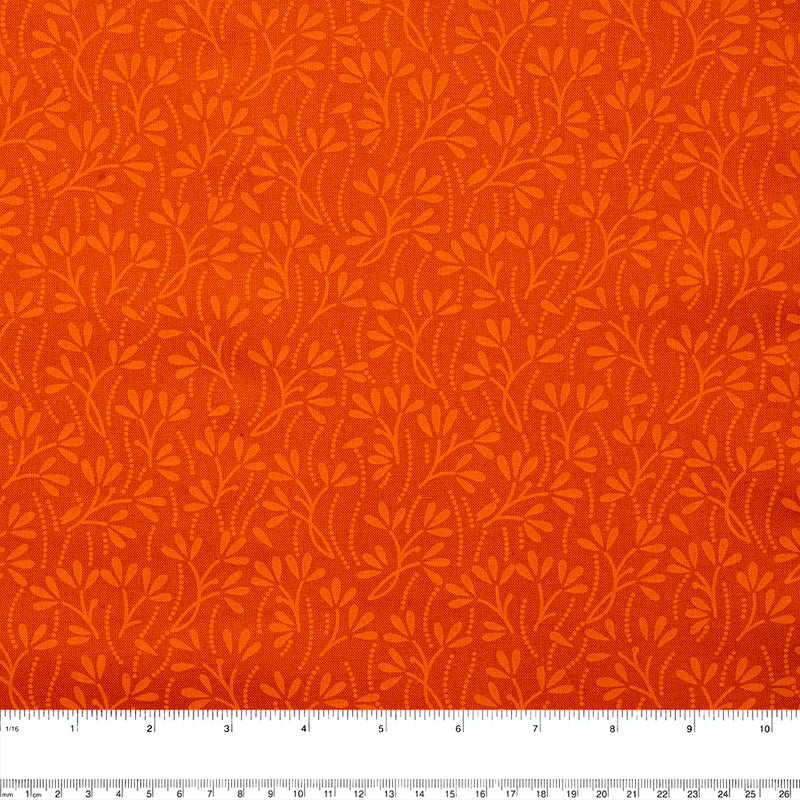 Coton imprimé BIO - Feuilles - Orange