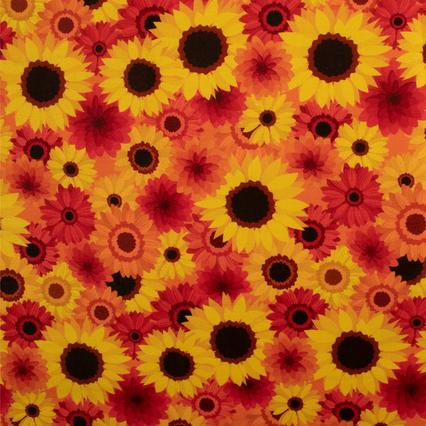Printed Cotton - HAPPY FALL - Sunflowers - Orange