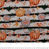 Printed Cotton - HAPPY FALL - Pumpkin / Stripes - White