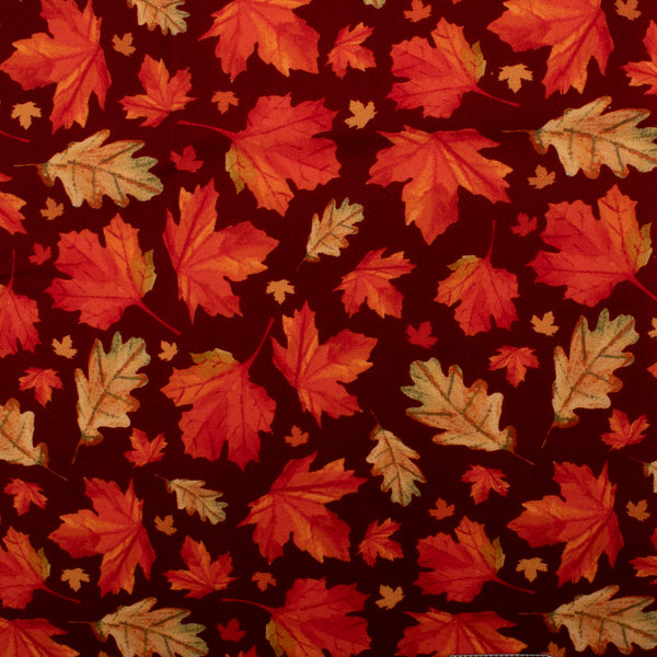 Printed Cotton - HAPPY FALL - Leafs - Red