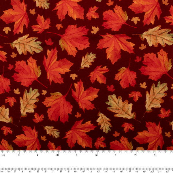 Printed Cotton - HAPPY FALL - Leafs - Red