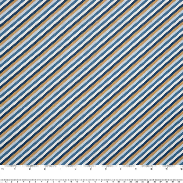 DISCOVER - Coton imprimé - Rayures diagonales - Bleu