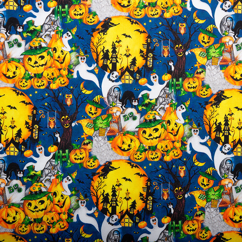 Halloween Fun Print - Pumpkin / Moon - Blue