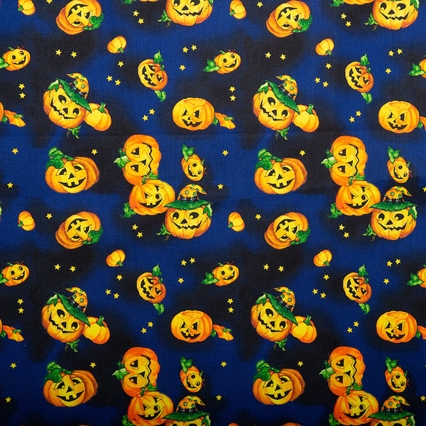 Halloween Fun Print - Pumpkin / Stars - Navy