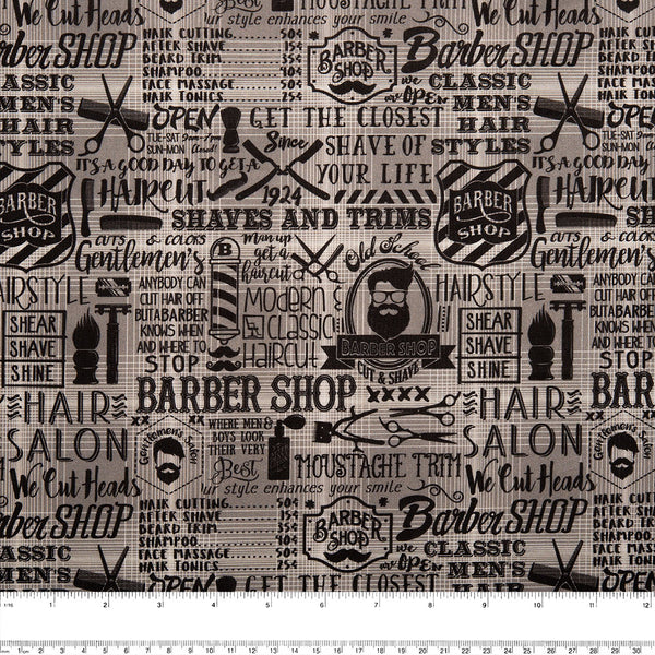 BARBER SHOP Printed cotton - Writing - Grey
