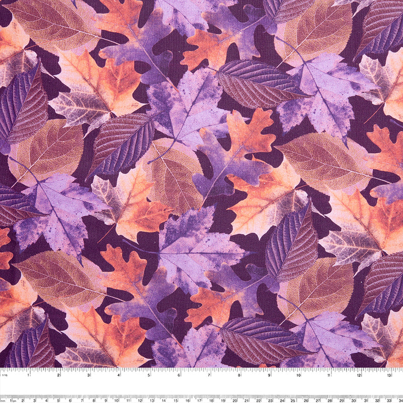 Digital Printed Cotton - NATURAL BEAUTIES - Leafs - Purple