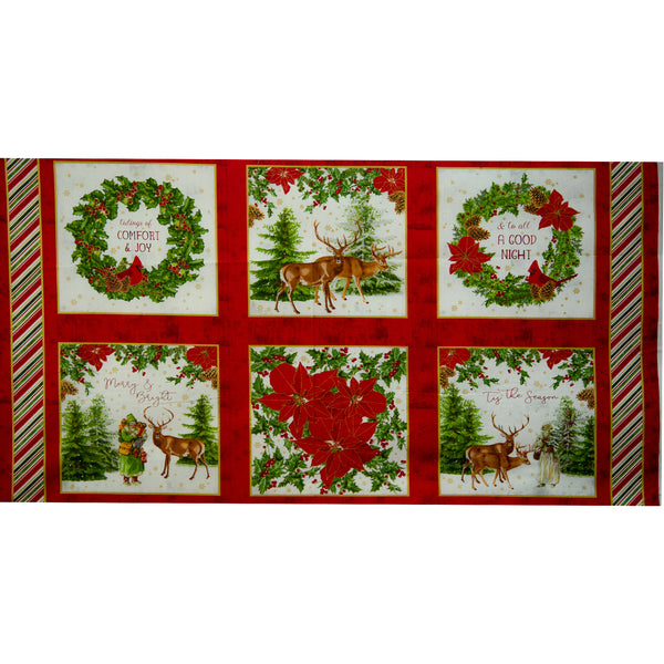 Stashbuster Cotton - WINDHAM - Panel Reinderr 24'' x 44'' (60cmx 112cm) - Red