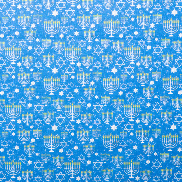 Cotton print - HANUKKAH - Menorah small - Blue